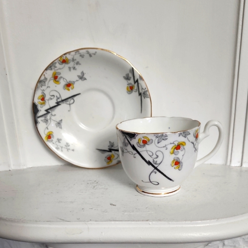 lovely Vintage Melba Bone China Art Deco Tea Cup and Saucer  England C1930